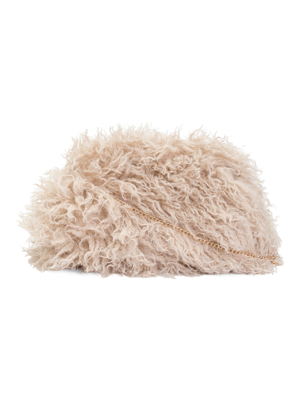 Plush Curly Faux-Fur Clutch Shoulder Bag in Cream